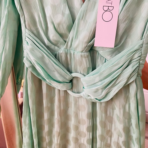 🌺🌺PatBO Satin Jacquard Dot Belted
Plunge Neck Midi Dress Aqua Mint🌺🌺 - Picture 5 of 8